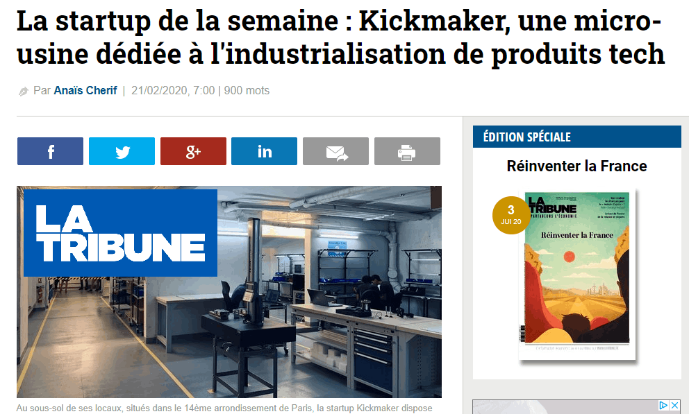 La Tribune Kickmaker industrialisation de produits high-tech
